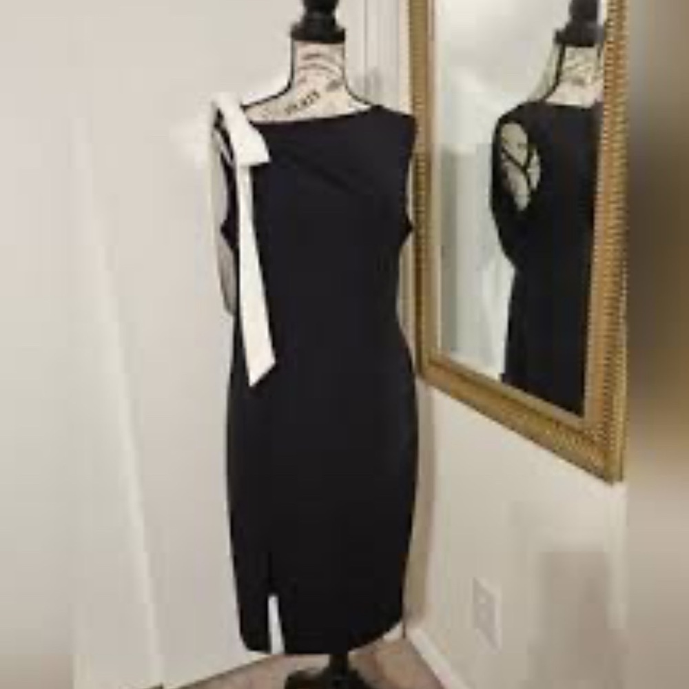 Calvin Klein Black Dress with White Shoulder Detail